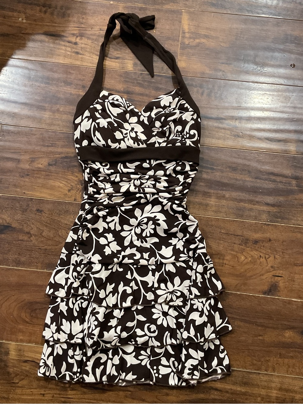 Black and White Floral One-Shoulder Tiered Dress